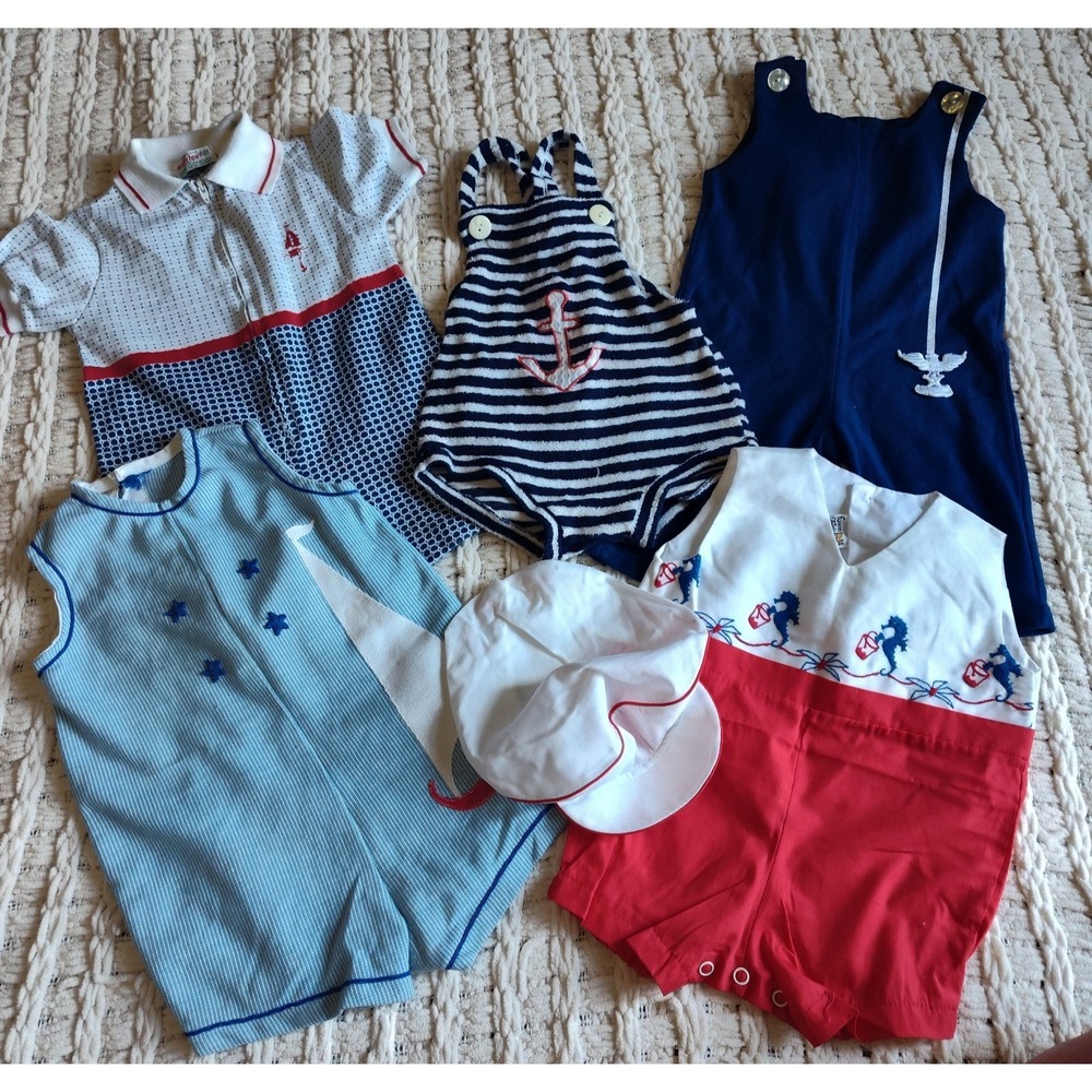 Vintage Baby Boy Clothes Lot Nautical Sailor 18 24 Months Healthtex Fawn Togs